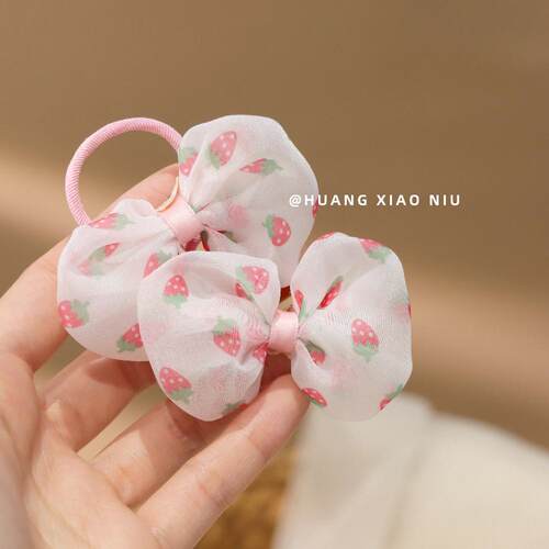 宝宝泡泡雪纱发绳春夏女童扎头发皮筋可爱草莓印花儿童头绳发饰