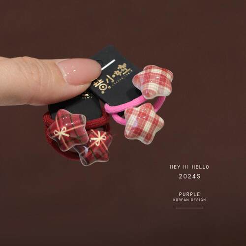 拇指圈可爱红格子儿童发圈