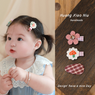 黄小妞手工串线钉珠女宝宝发夹可爱花朵婴儿全包布发卡碎发夹套装