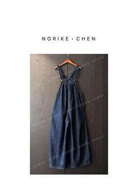 墩墩背带裤褶裥设计宽松牛仔阔腿裤NK46231