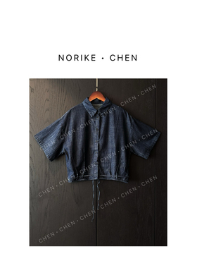 抽绳牛仔短袖衬衫宽松短款外套NK46232