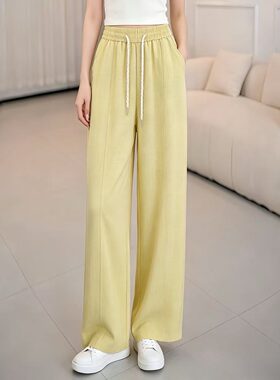 苎麻高腰百搭夏季新款重磅新款抽绳休闲女裤2617