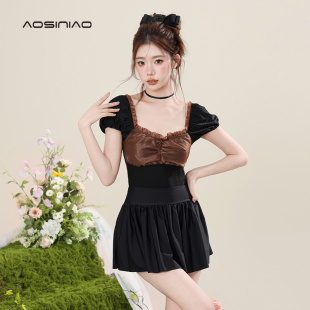 平角两件套游泳装 度假保守显瘦遮肚裙式 爆款 连体泳衣女夏2024新款