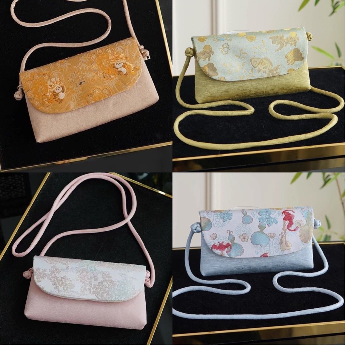 宋锦绣花新中式国风包手拿单肩斜挎包时尚百搭衣服真丝包手机女包