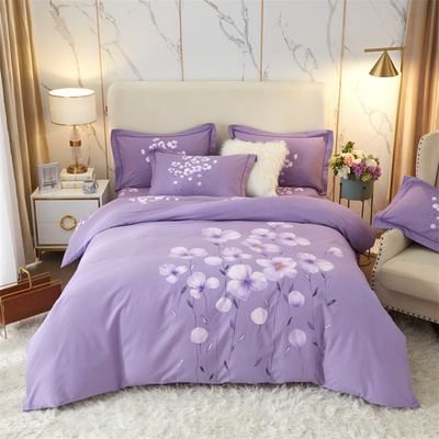 丽人凯  全棉大版印花高支高密纯棉四件套 云水谣紫（曼）