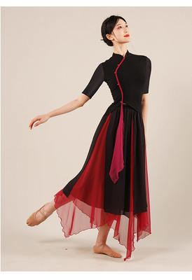 出租舞蹈服女黑色现代舞身韵练功服中国风旗袍款古典舞民族舞演出