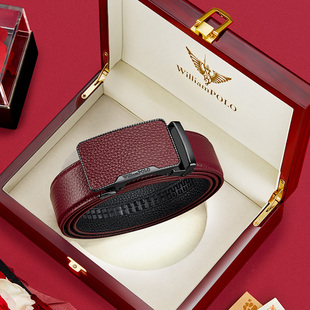 本命年真皮保罗皮带自动扣红色腰带男士高档牛皮新款裤带结婚商务