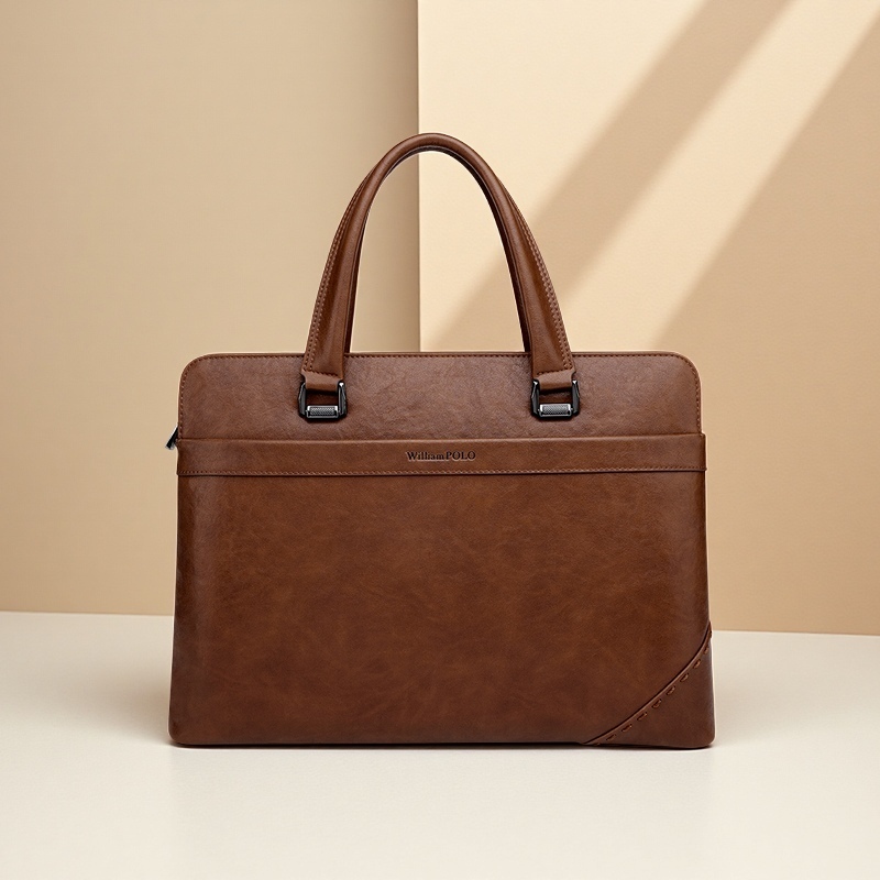 保罗公文包真皮男士时尚休闲单肩包复古棕色头层牛皮电脑包手提包