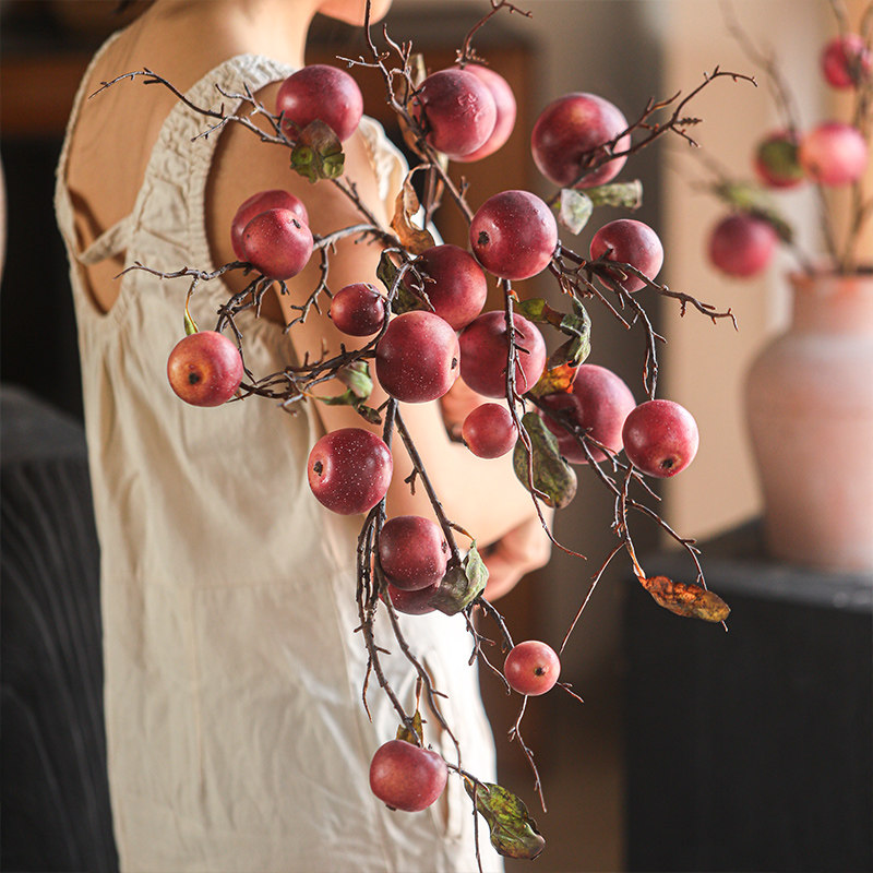 7头仿真苹果树枝复古仿真花
