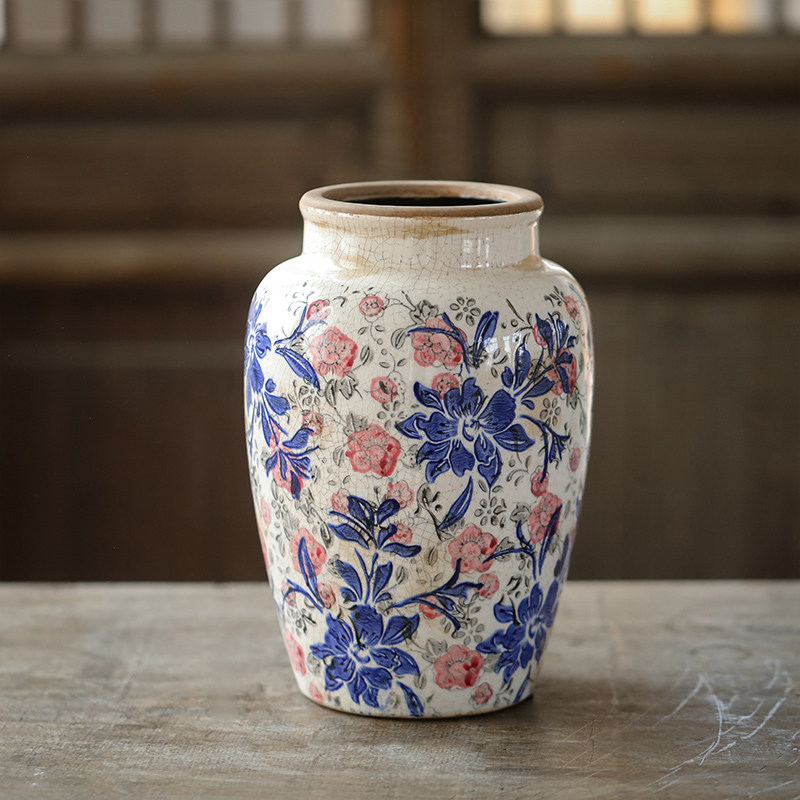 青花瓷冰裂釉陶瓷花瓶摆件客厅插花彷古覆古新中式彩绘宋代美学
