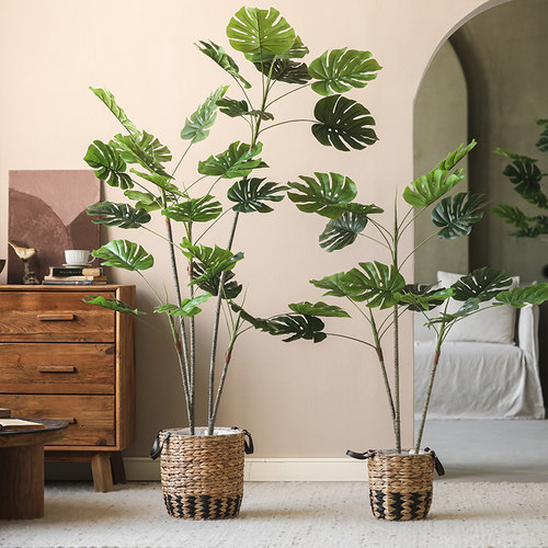 龟背芋仿真绿色植物造景装饰大型植物盆栽室内客厅落地摆件假树仿