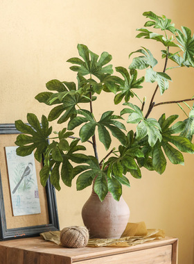 大枝八角叶仿真金盘叶绿色北欧长枝仿真绿植摆件高枝塑料假树叶