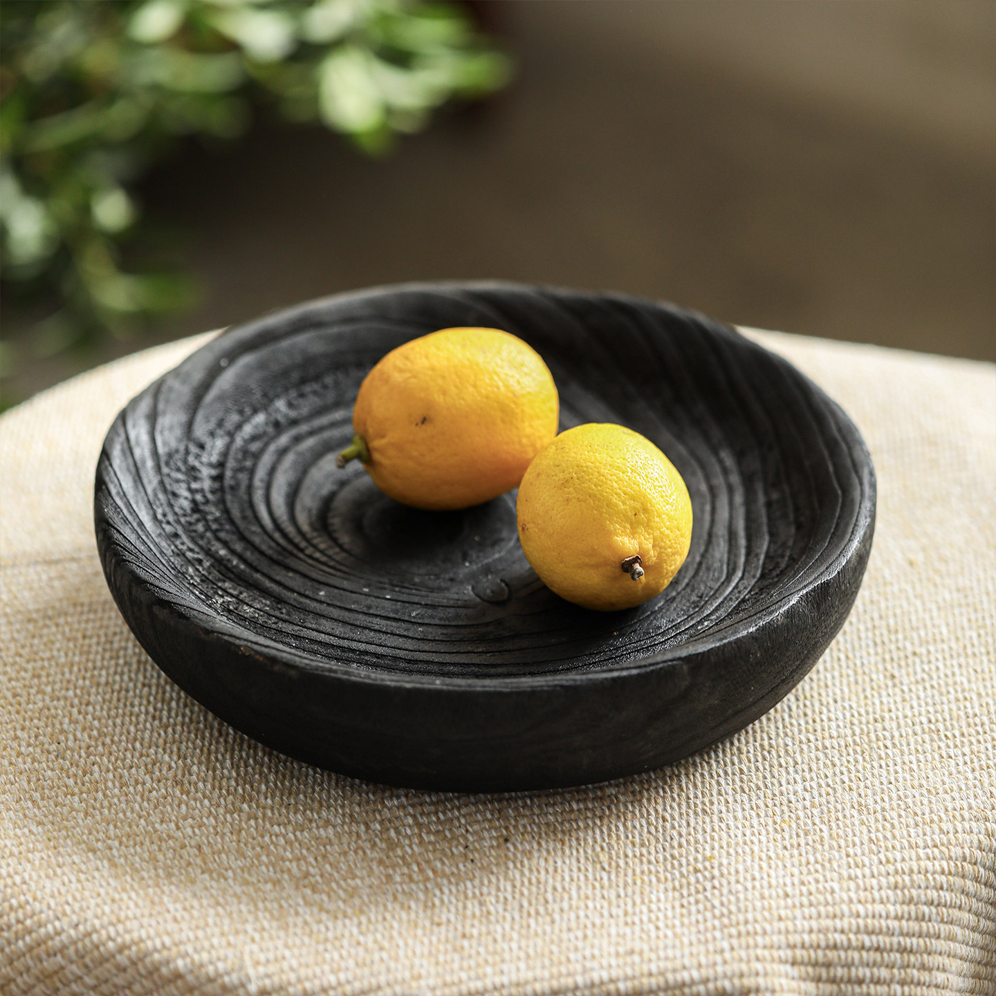 碳化黑色圆平盘托盘客厅茶几玄关干果盘摆件零食盘实木复古坚果盘,家居饰品,果盘/果篓,淘宝优惠券,粉丝福利购,淘宝优惠卷