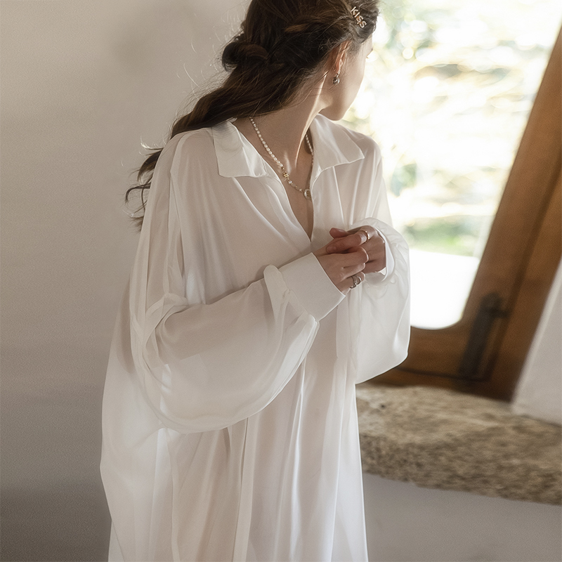 男友风衬衫睡衣女宽松大码