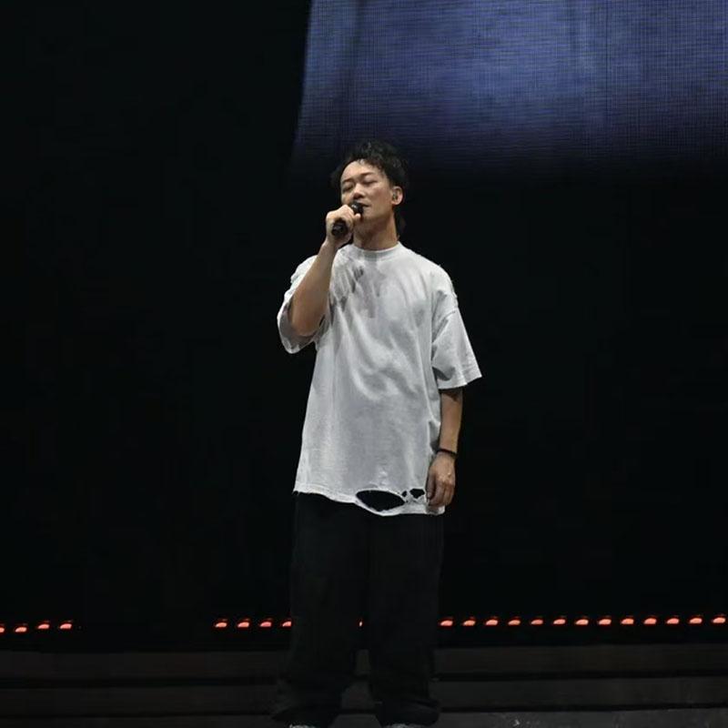 宽松oversizeT恤男青少年破洞破烂毛边个性纯棉白色短袖夏季嘻哈