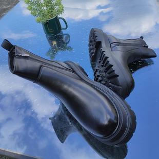 切尔西短靴子烟筒靴男套脚一脚蹬厚底增高中帮圆头马丁靴时尚经典