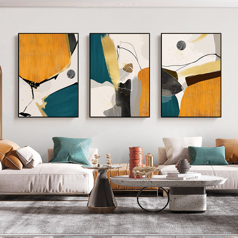 手绘油画流淌橙河三联客厅沙发背景墙装饰画现代轻奢黑白金箔挂画,家居饰品,油画,淘宝优惠券,粉丝福利购,淘宝优惠卷