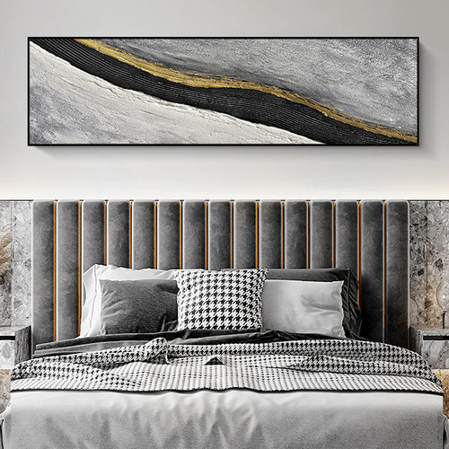 手绘油画川流不息横幅卧室床头画客厅沙发背景墙装饰画轻奢侘寂风