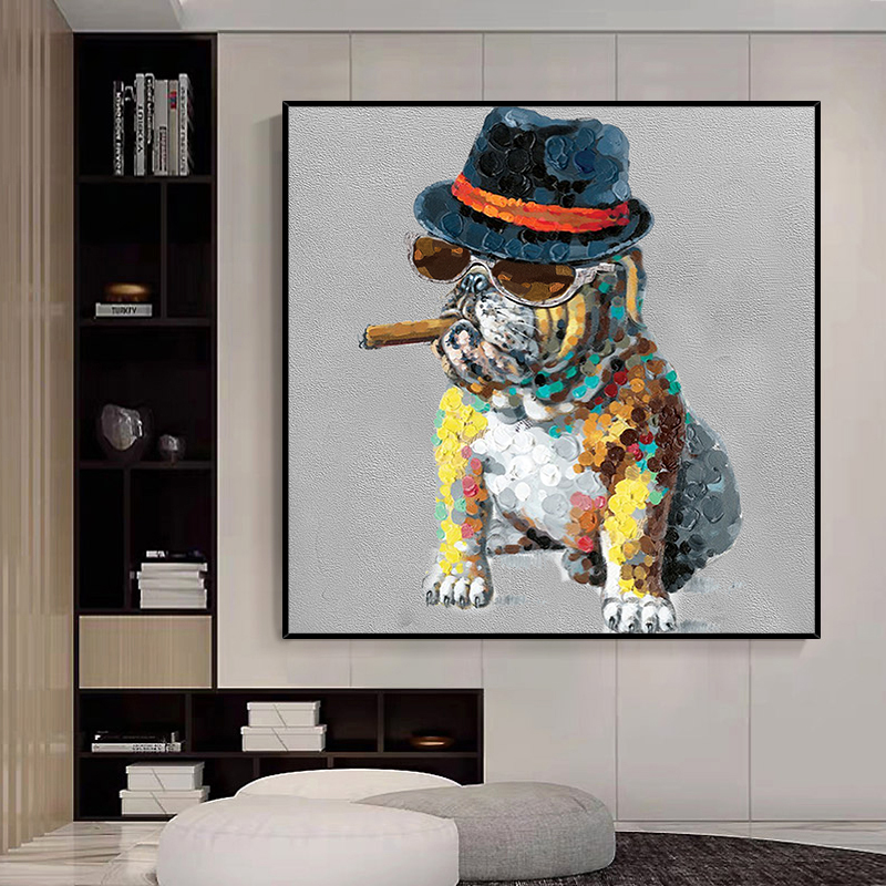 手绘油画法犬动物狗儿童房挂画客厅餐厅背景墙装饰画轻奢挂画壁画图片