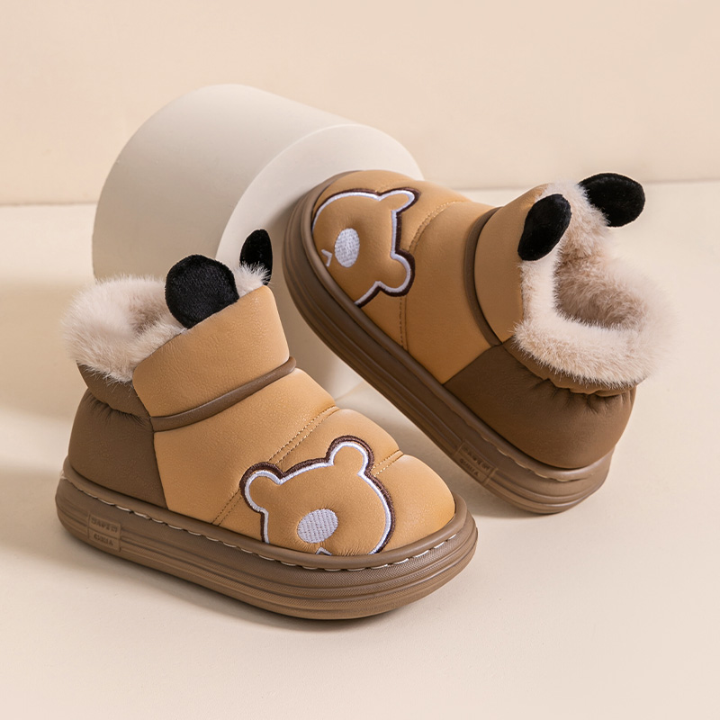 男童棉拖鞋儿童包跟冬季防水防滑室内家居中大童男孩保暖毛毛棉鞋