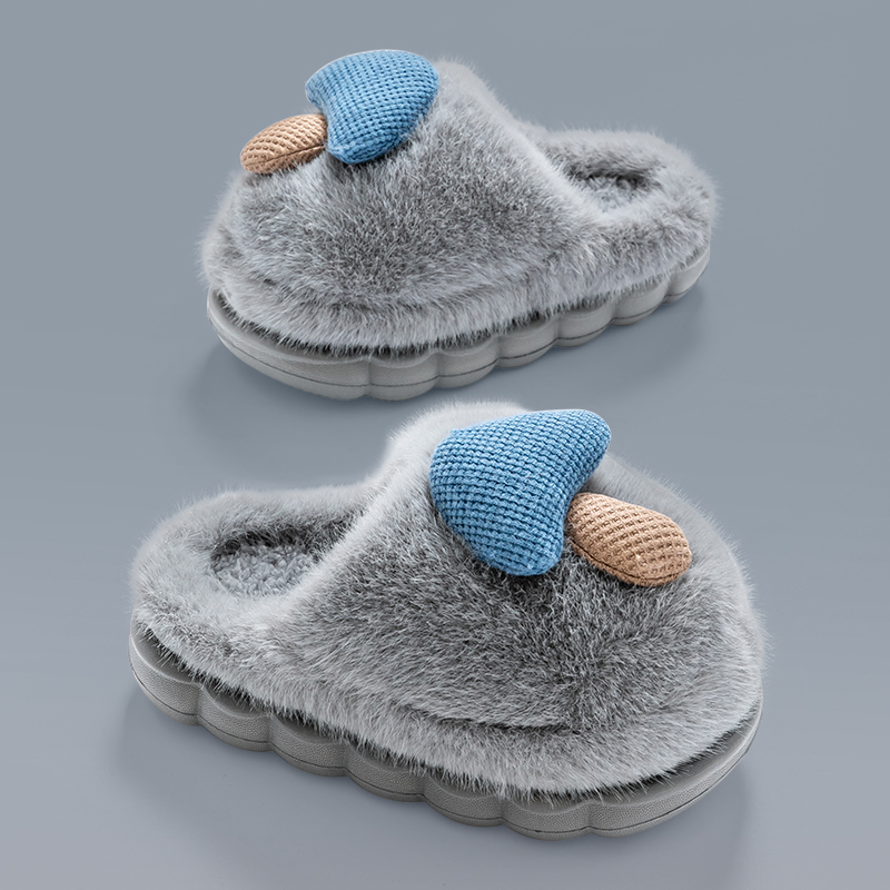 儿童棉拖鞋男童冬季室内家居防滑中大童男孩卡通蘑菇亲子毛毛拖鞋