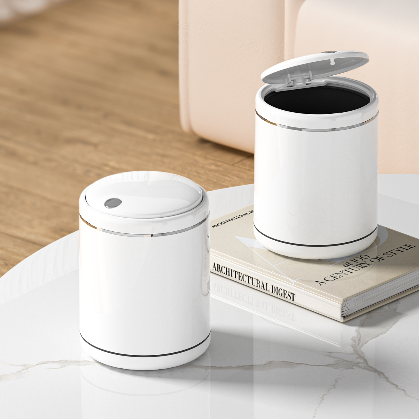 桌面垃圾桶家用2025新款客厅卧室收纳桶带盖可爱办公室高颜值纸篓