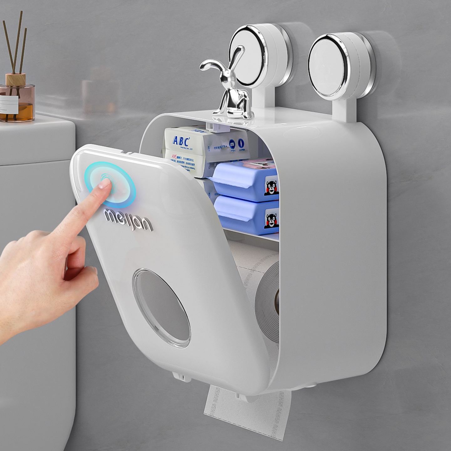 吸盘纸巾盒卫生间厕纸盒免打孔