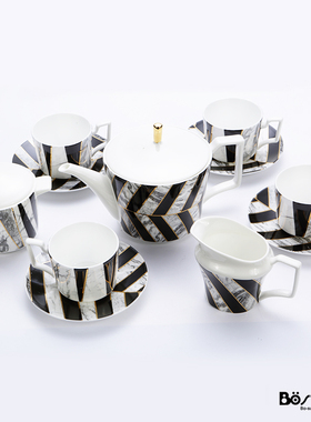 印象派北欧斜纹大理石法式样板房咖啡杯套装家用简约下午茶具热销