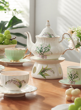 伯善骨瓷铃兰米饭碗高脚家用陶瓷西餐盘子炖盅甜品碗餐具田园轻奢