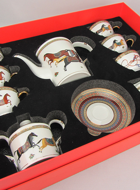 出口英国欧美式下午红茶咖啡骨瓷壶送礼杯碟马绳西餐具套装热销款