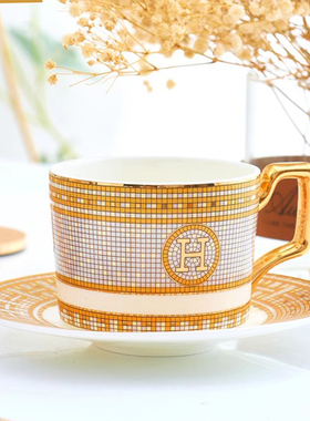 马赛克圆林骨质瓷家用高档下午茶咖啡杯把手金轻奢精致复古宫廷风