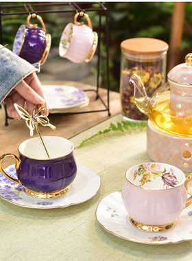 轻奢咖啡杯碟套装欧式小奢华下午茶茶杯陶瓷家用精致高档杯碟套装