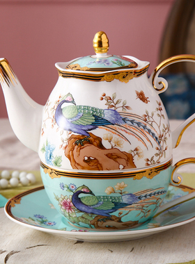 中式古典百鸟朝凤家用轻奢花茶下午茶陶瓷茶具咖啡杯碟套装茶杯壶