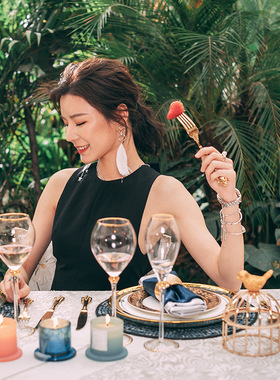 欧式轻奢西餐餐具套装样板间家用西式牛排西餐盘子刀叉全套墨绿盘