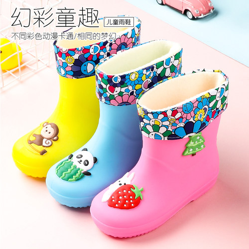 卡通加绒套防滑小孩秋冬儿童雨鞋