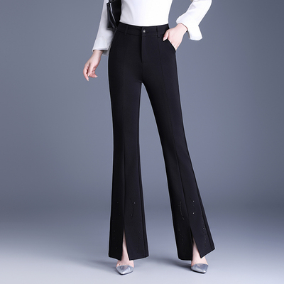女士喇叭裤女2025新款秋季高腰显瘦垂感弹力休闲西装裤开叉微喇裤