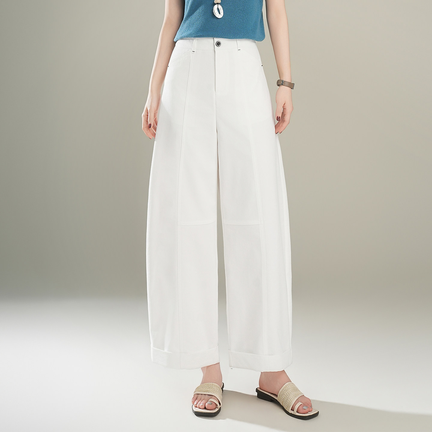 白色休闲裤弯刀裤女九分2026春夏季高腰显瘦垂感透气小个子阔腿裤