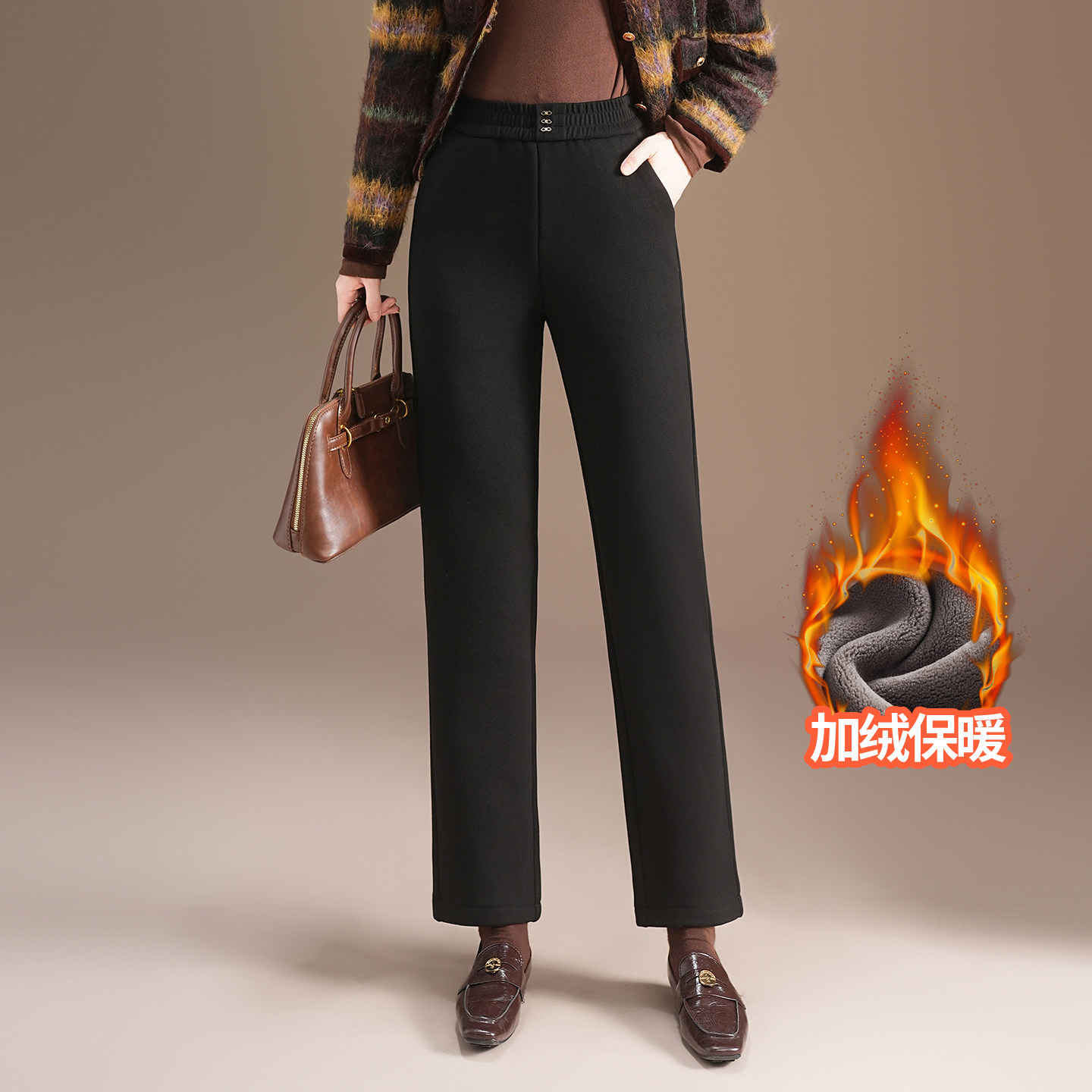 加绒黑色小直筒显瘦九分烟管裤女2025冬季新款通勤加厚休闲小西裤