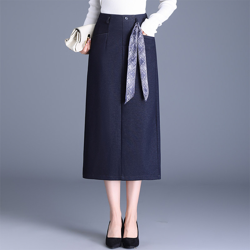 休闲时尚牛仔裙女2025年秋冬季新款高腰洋气百搭中长款直筒半身裙