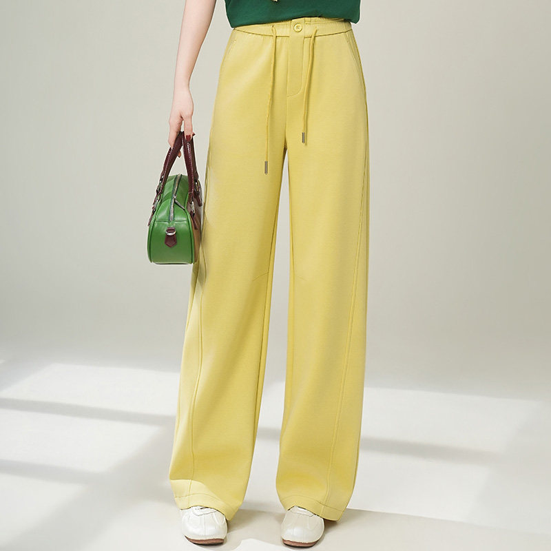 高级感黄色弯刀裤女春秋2026新款垂坠感宽松显瘦阔腿直筒裤香蕉裤