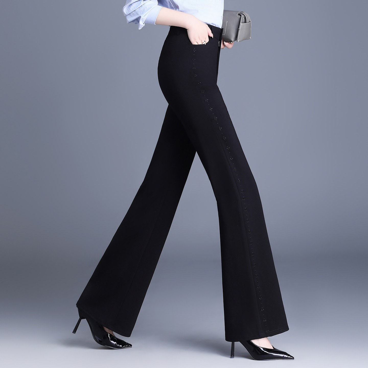 黑色喇叭裤女高级感提臀2026春季新款垂感西装长裤大码通勤微喇裤