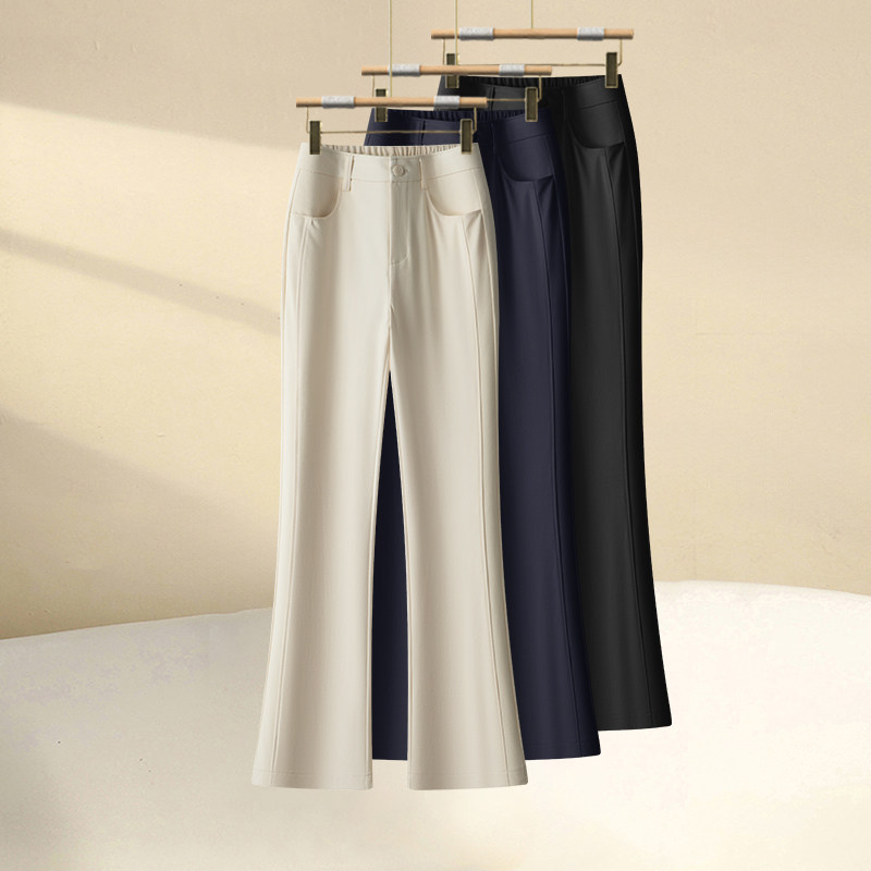 米白色高腰休闲微喇西装裤2026春季新款百搭修身显瘦垂感喇叭裤子