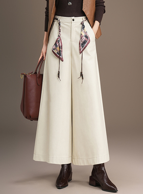 白色皮裤阔腿裤女秋冬2025年新款高腰显瘦宽松直筒裤小个子七分裤