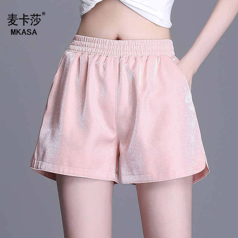韩版短裤女夏季薄款宽松2025新沙滩裤高腰阔腿裤a字开叉透气短裤
