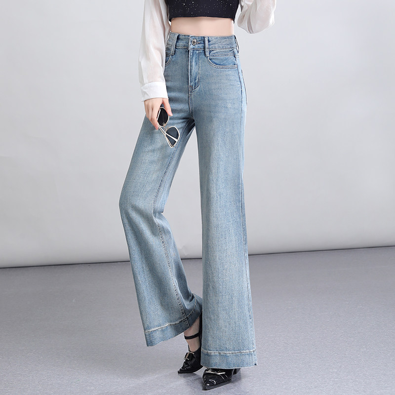 阔腿裤喇叭裤女2025春季新款高腰显瘦垂感宽松直筒拖地微喇牛仔裤