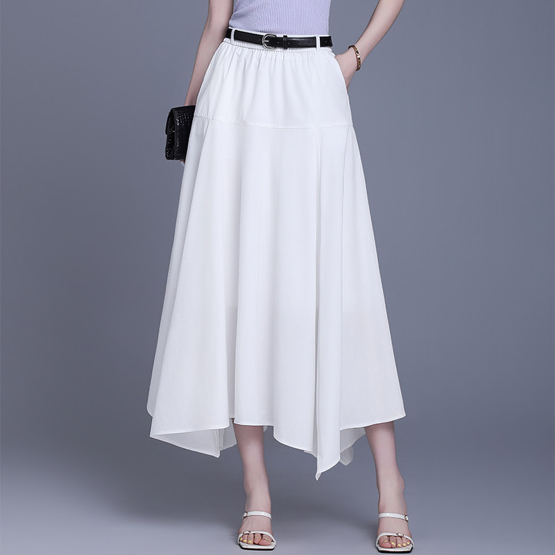 时尚白色半身裙女2025夏薄高腰垂感不规则法式休闲a字大摆裙长裙