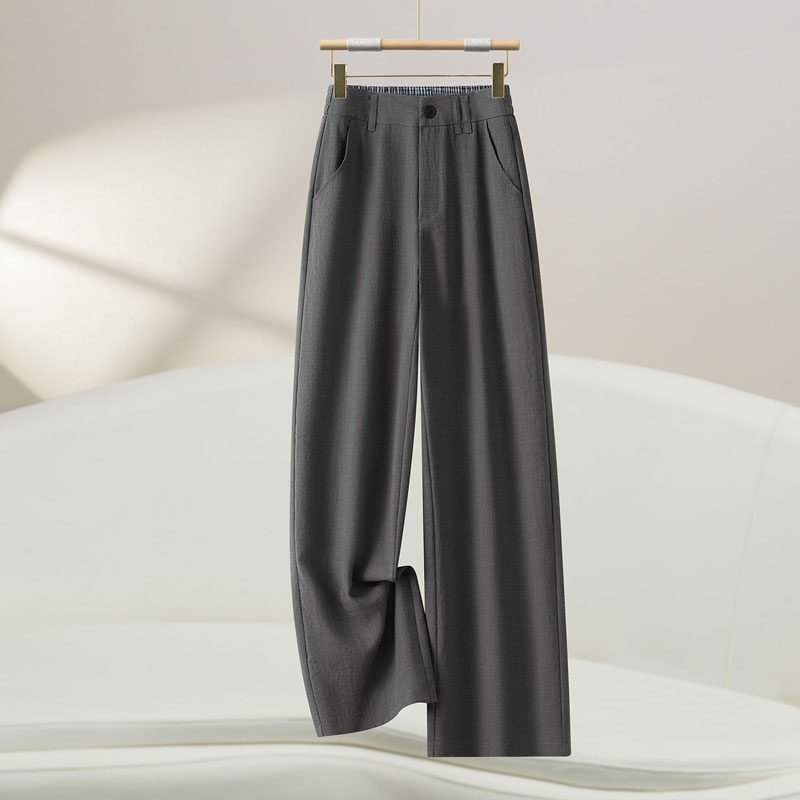 灰色窄版阔腿西装裤女2026春季新款百搭显瘦垂感亚麻休闲裤直筒裤
