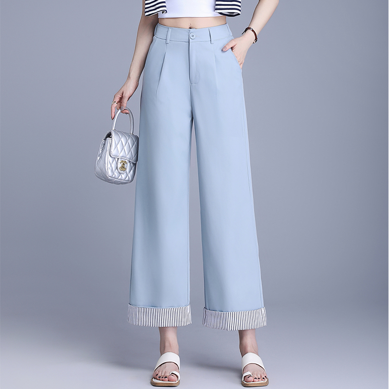 2025年春夏季新款卷边韩版休闲西装裤女宽松显瘦垂感阔腿裤九分裤