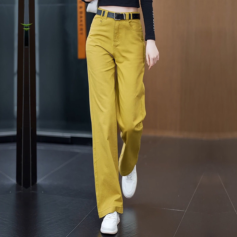 黄色窄版牛仔裤阔腿裤女春季2025年新款爆款女裤休闲百搭直筒裤子