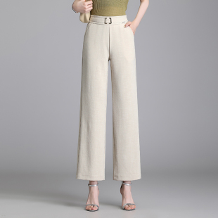 女裤 棉麻裤 高腰垂感九分阔腿裤 2025年百搭宽松直筒裤 子女春夏季